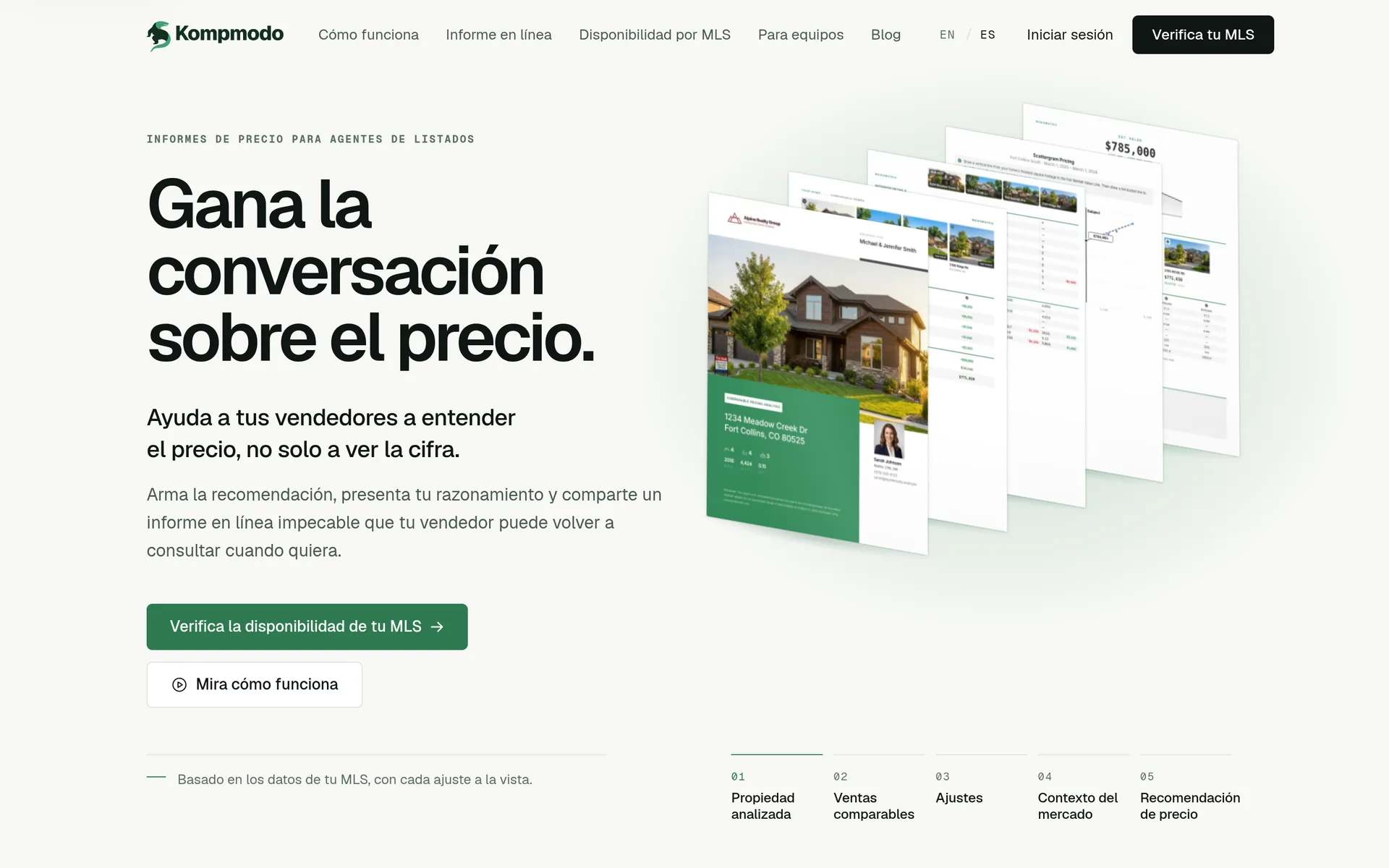 The same page in Spanish: Gana la conversación sobre el precio.